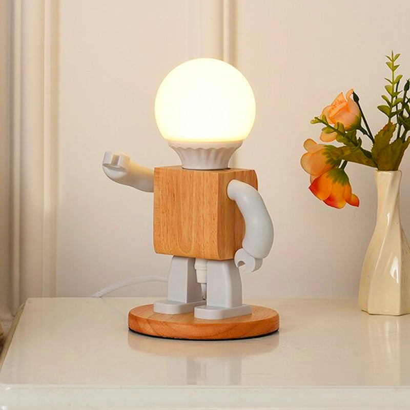 Humanoid wooden bedside lamp