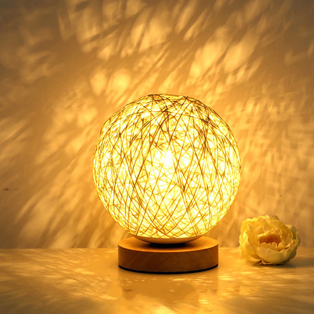 Rattan sphere bedside lamp