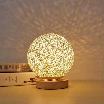 Rattan sphere bedside lamp