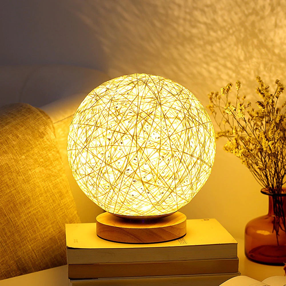 Rattan sphere bedside lamp