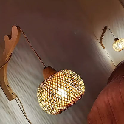 Bohemian Rattan Hanging Bedside Lamp – Natural & Elegant Lighting