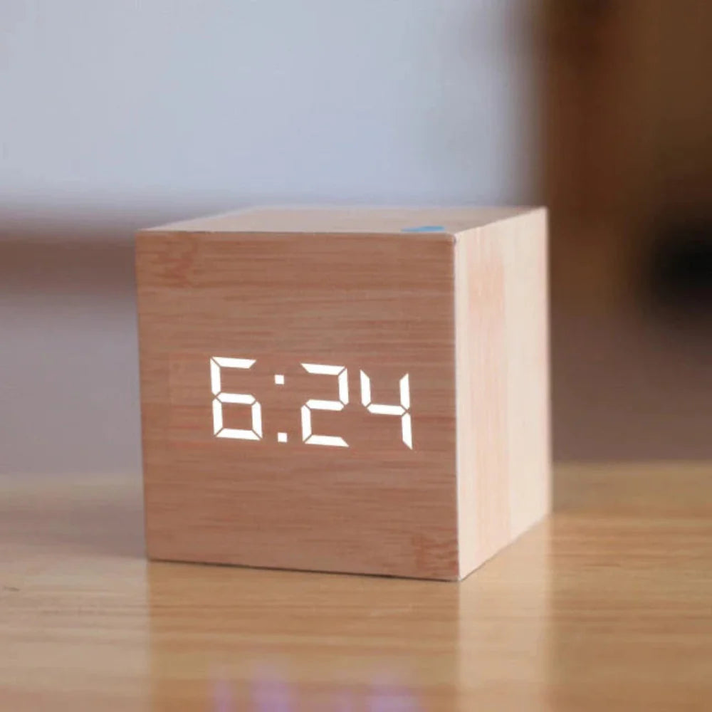 Wooden LED Digital Alarm Clock | Compact Bedroom Table Clock