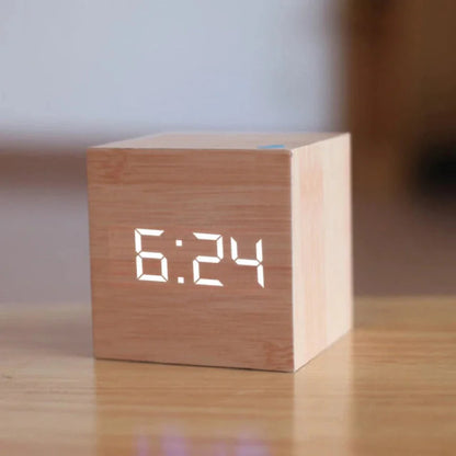 Wooden LED Digital Alarm Clock | Compact Bedroom Table Clock