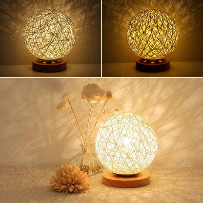 Rattan LED Table Lamp - Dimmable and Handmade for Night Ambiance