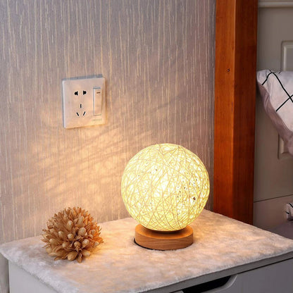 Rattan LED Table Lamp - Dimmable and Handmade for Night Ambiance