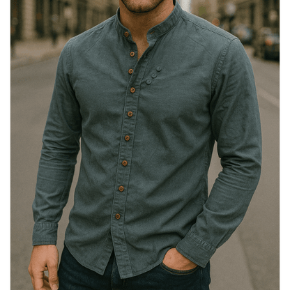 Men’s Casual Button Shirt | Modern Stand Collar - Luxyecs