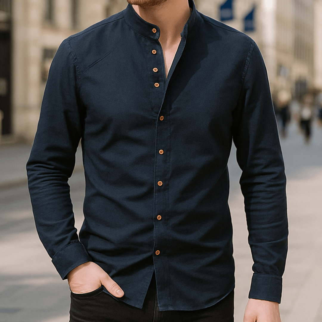 Men’s Casual Button Shirt | Modern Stand Collar - Luxyecs
