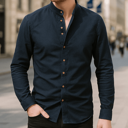 Men’s Casual Button Shirt | Modern Stand Collar - Luxyecs