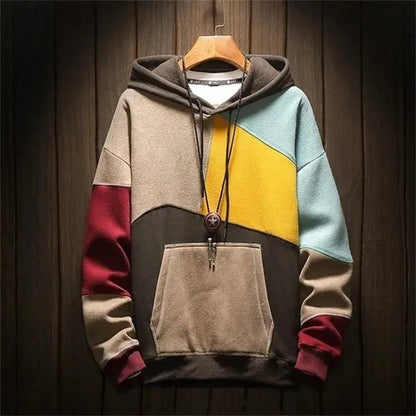 Men’s Pullover Hoodie | Modern Patchwork Design - Luxyecs