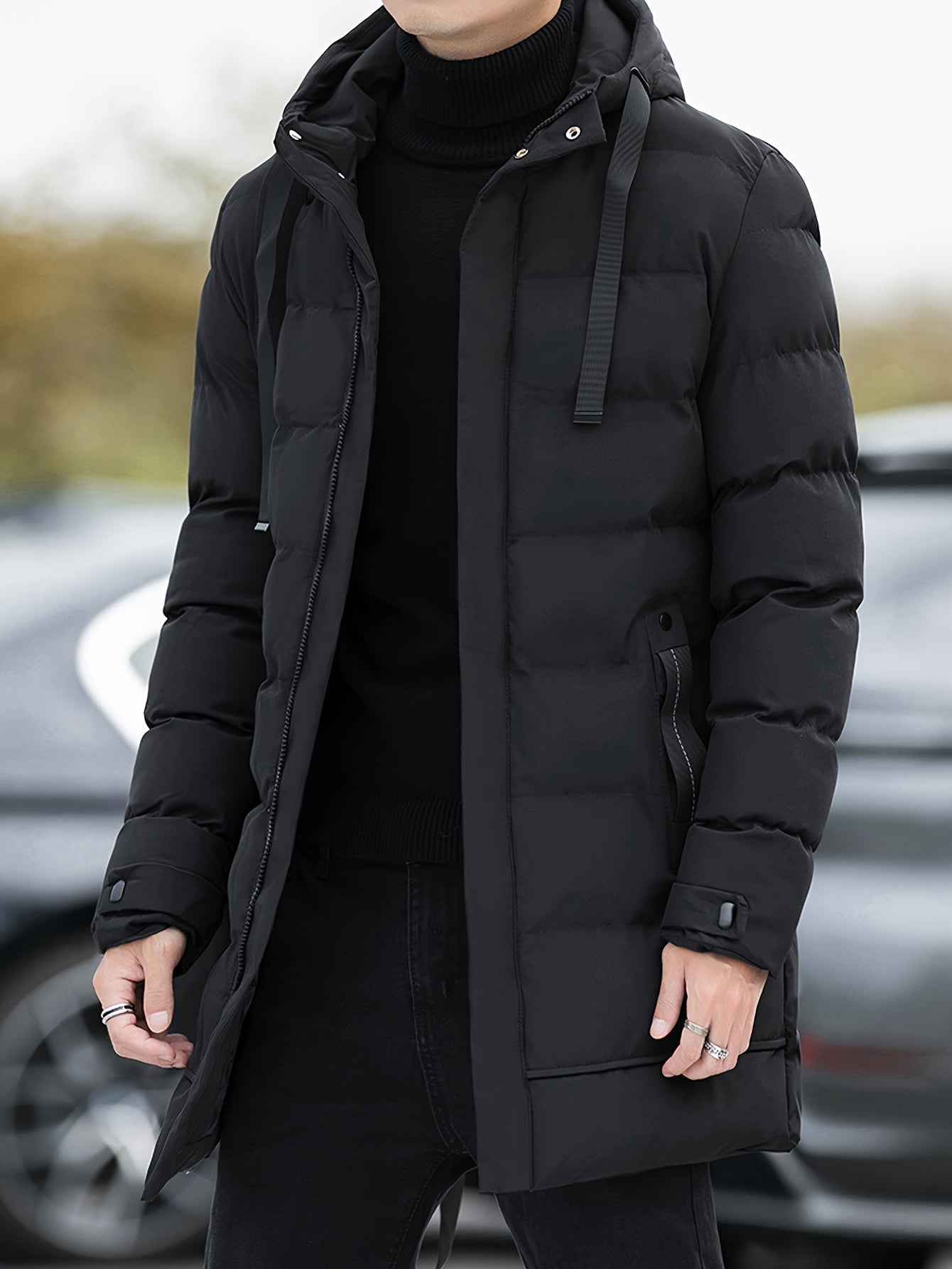 Men’s Winter Jacket | Long Hooded Puffer Coat - Luxyecs