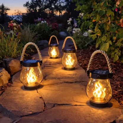 Outdoor Hanging Lantern | Flame Effect LED Garden Light - Luxyecs