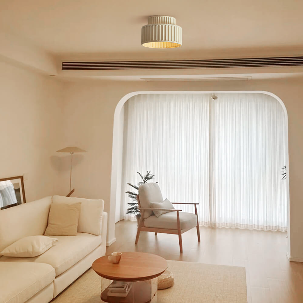 Vintage Drum Semi Flush Mount | 1 Light Cream Style Ceiling Light