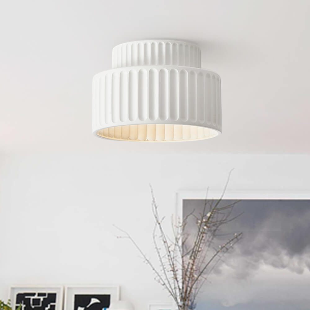 Vintage Drum Semi Flush Mount | 1 Light Cream Style Ceiling Light