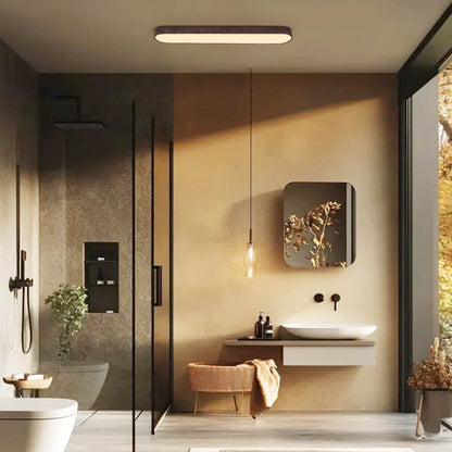 Nordic Light LED Ceiling Flush Mount | Oval Shape with Wood Accent