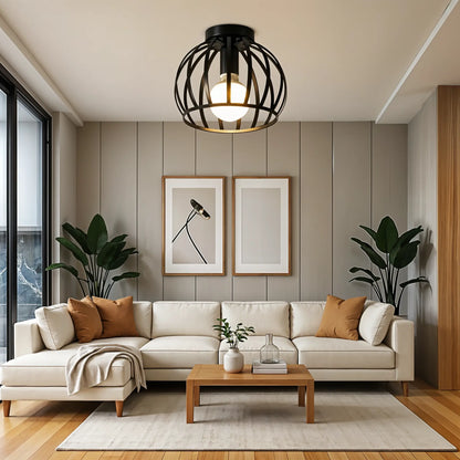 Industrial Cage Ceiling Light | Modern Hallway Fixture