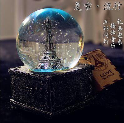 Creative LED Crystal Ball Music Box Glowing light Night Decor