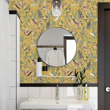 Retro Wallpaper | Stylish Golden Wallpaper Leaf Motifs with Timeless Elegance - Luxyecs