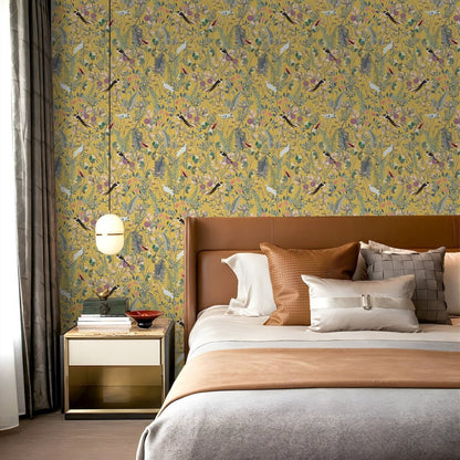 Retro Wallpaper | Stylish Golden Wallpaper Leaf Motifs with Timeless Elegance - Luxyecs