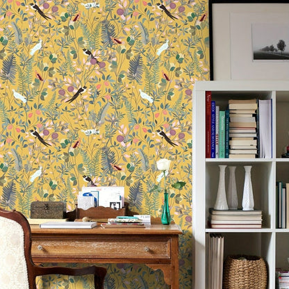 Retro Wallpaper | Stylish Golden Wallpaper Leaf Motifs with Timeless Elegance - Luxyecs