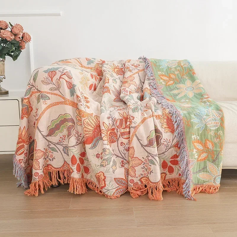 Bohemian Bloom Couch Cover Blanket | Soft Cotton Throw for Sofa