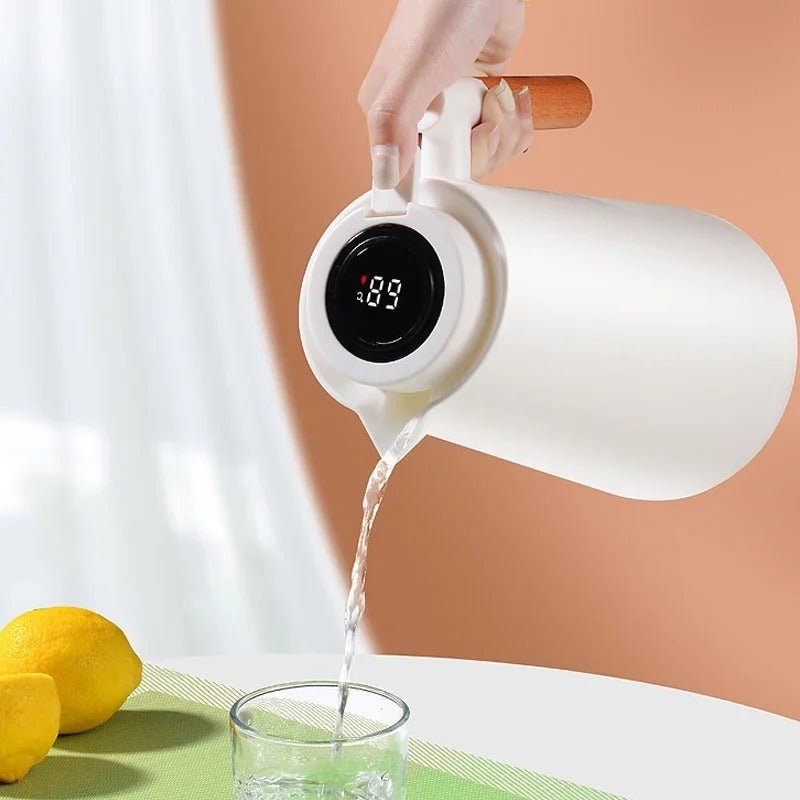 Thermal Jug with Temperature Display | Wooden Handle Insulated Water Pitcher