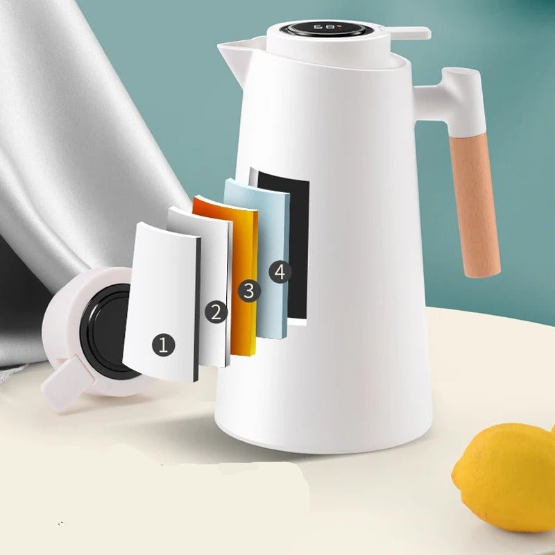 Thermal Jug with Temperature Display | Wooden Handle Insulated Water Pitcher