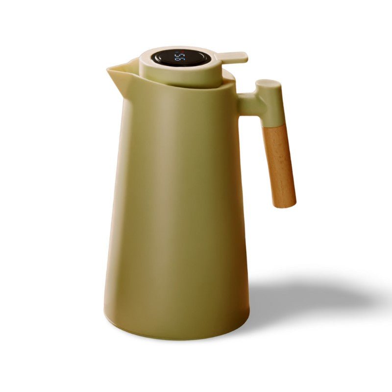 Thermal Jug with Temperature Display | Wooden Handle Insulated Water Pitcher