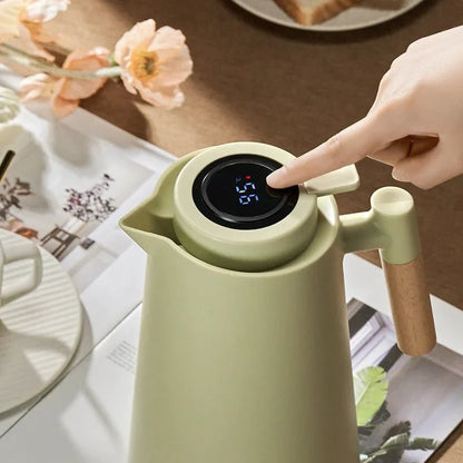Thermal Jug with Temperature Display | Wooden Handle Insulated Water Pitcher