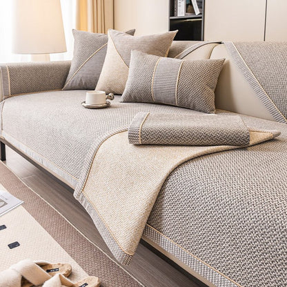 Thick Linen Couch Protector | Anti-Slip Sofa Cover & Arm Covers for Sectional
