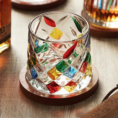 Whisky Glasses | Elegant Crystal Glass with Wooden Coasters - Luxyecs