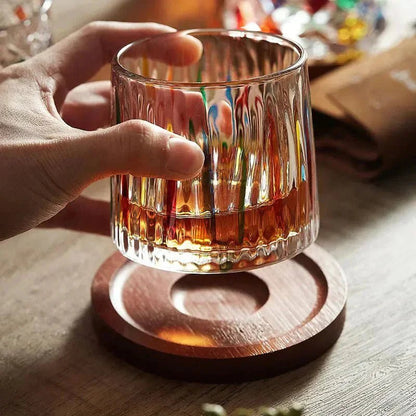 Whisky Glasses | Elegant Crystal Glass with Wooden Coasters - Luxyecs