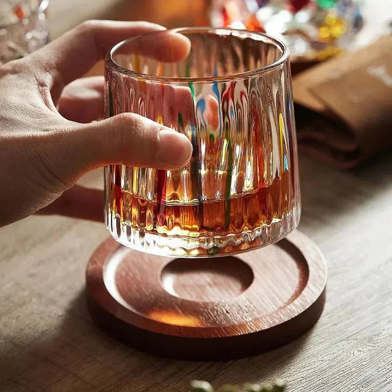 Whisky Glasses | Elegant Crystal Glass with Wooden Coasters - Luxyecs