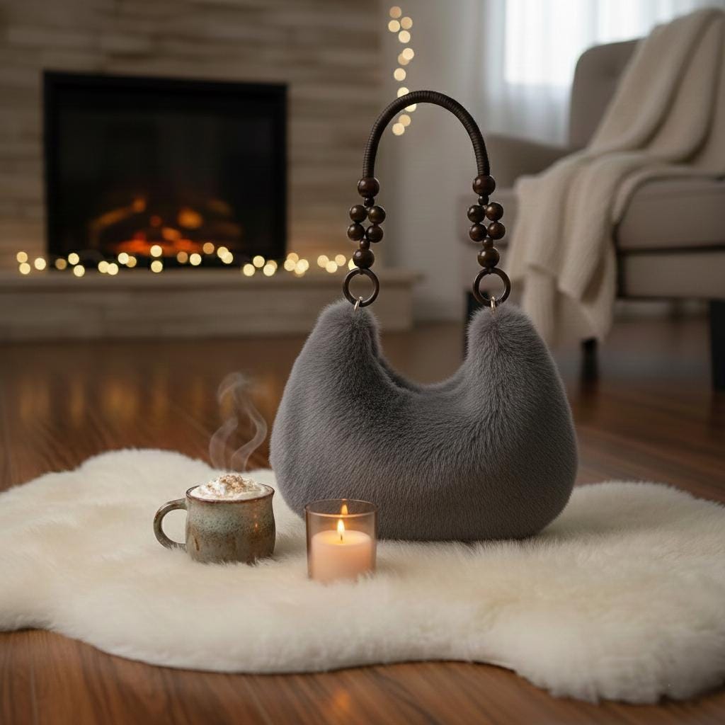 Women's Faux Fur Hand Bag Lightweight Everyday Bag - Luxyecs