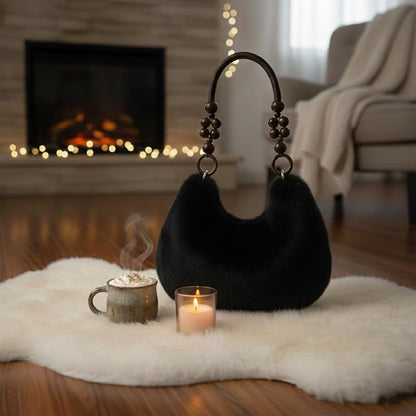 Women's Faux Fur Hand Bag Lightweight Everyday Bag - Luxyecs