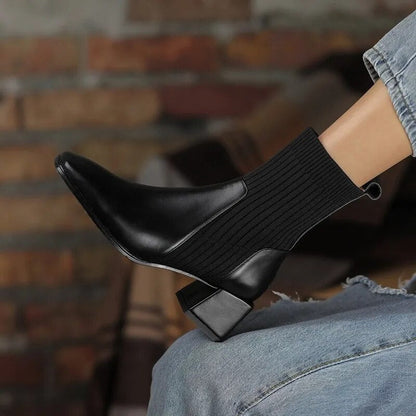 Women’s Knit Panel Boots | Stylish Fit Comfort - Luxyecs