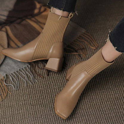Women’s Knit Panel Boots | Stylish Fit Comfort - Luxyecs
