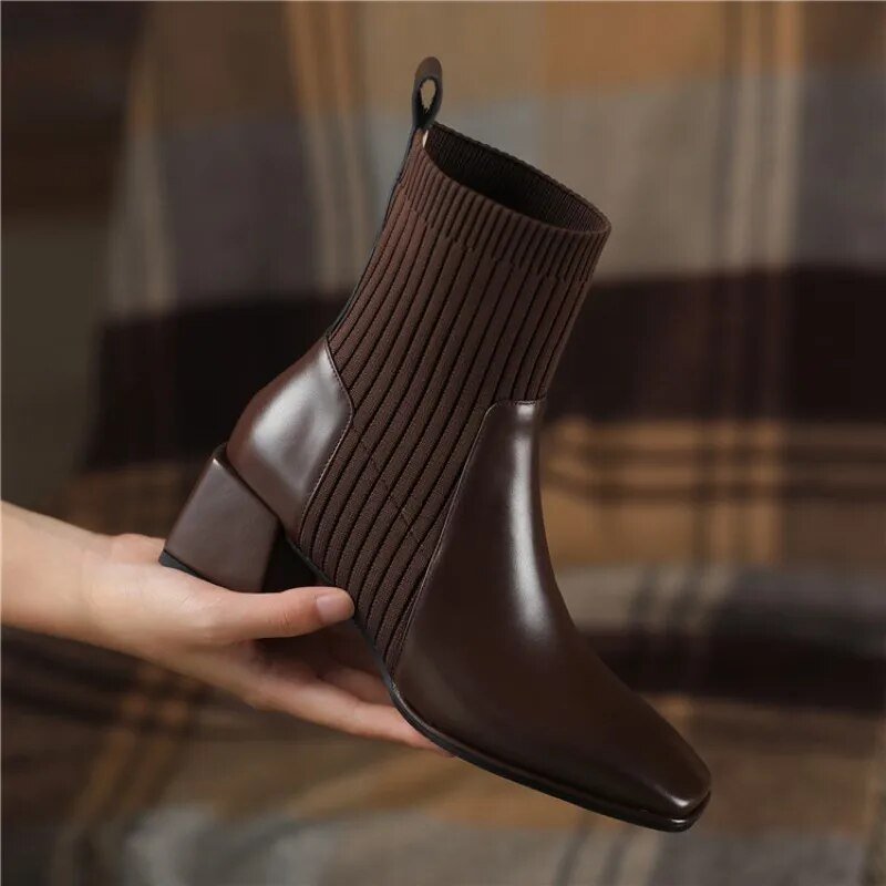 Women’s Knit Panel Boots | Stylish Fit Comfort - Luxyecs