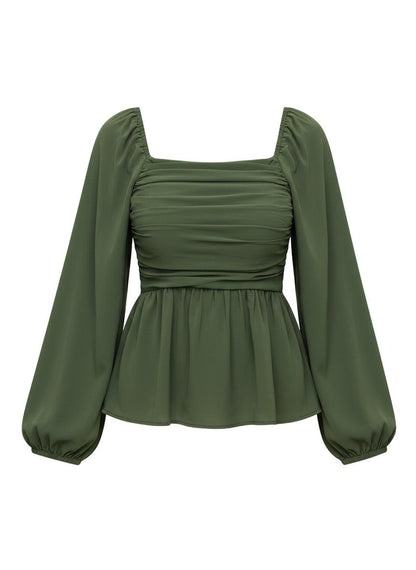 Women’s Long Sleeve Blouse with Gathered Shoulders - Luxyecs