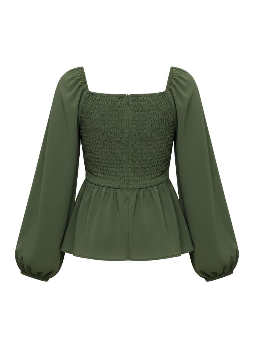 Women’s Long Sleeve Blouse with Gathered Shoulders - Luxyecs