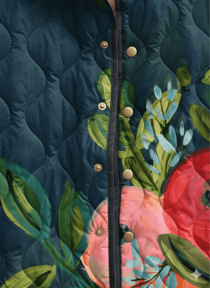 Women’s Quilted Jacket | Floral Print Casual Outerwear - Luxyecs