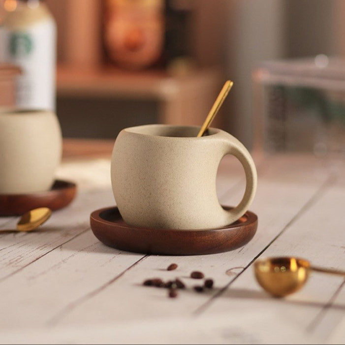 Zen Retro Coffee Cup & Saucer | Elegant Ceramic Coffee Set for Stylish Dining